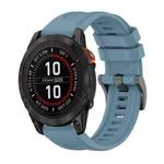 For Garmin Fenix 7 Pro 47mm Pure Color Steel Buckle 22mm Silicone Watch Band(Rock Cyan)