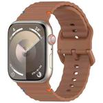 For Apple Watch SE 2023 44mm Wavy Grain Stitched Silicone Watch Band(Brown)