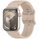 For Apple Watch SE 2022 44mm Wavy Grain Stitched Silicone Watch Band(Milk Tea Color)