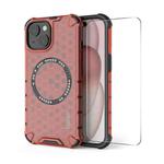 For iPhone 15 Plus ENKAY Hat-Prince Honeycomb MagSafe Shockproof Phone Case with Large Arc Edge Film(Red)