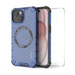 For iPhone 15 ENKAY Hat-Prince Honeycomb MagSafe Shockproof Phone Case with Large Arc Edge Film(Blue)