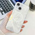 For iPhone 13 Plating Texture MagSafe TPU Phone Case with Glitter Lens Film(White Feather Yarn)