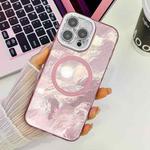 For iPhone 13 Plating Texture MagSafe TPU Phone Case with Glitter Lens Film(Pink Tinfoil Texture)