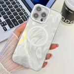 For iPhone 13 Pro Plating Texture MagSafe TPU Phone Case with Glitter Lens Film(White Feather Yarn)