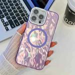 For iPhone 13 Pro Plating Texture MagSafe TPU Phone Case with Glitter Lens Film(Purple Wrinkles)