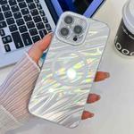 For iPhone 14 Pro Plating Texture MagSafe TPU Phone Case with Glitter Lens Film(White Water Ripples)