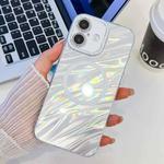 For iPhone 16 Plus Plating Texture MagSafe TPU Phone Case with Glitter Lens Film(White Water Ripples)