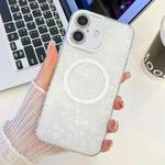 For iPhone 16 Plus Plating Texture MagSafe TPU Phone Case with Glitter Lens Film(White Shell Pattern)