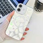 For iPhone 16 Plus Plating Texture MagSafe TPU Phone Case with Glitter Lens Film(White Feathers)