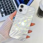 For iPhone 16 Plating Texture MagSafe TPU Phone Case with Glitter Lens Film(White Water Ripples)