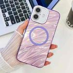 For iPhone 16 Plating Texture MagSafe TPU Phone Case with Glitter Lens Film(Purple Water Ripples)