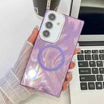 For Samsung Galaxy A25 5G Plating Texture MagSafe TPU Phone Case with Glitter Lens Film(Purple Feather Yarn)