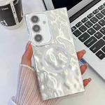 For Samsung Galaxy A55 5G Plating Texture MagSafe TPU Phone Case with Glitter Lens Film(White Wrinkles)