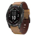 For Garmin Fenix 7X Pro 51mm Leather Steel Buckle 26mm Watch Band(Light Brown)