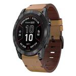 For Garmin Fenix 7S Pro 42mm Leather Steel Buckle 20mm Watch Band(Light Brown)