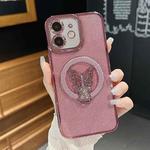 For iPhone 11 Plating Glitter Butterfly Holder Phone Case(Pink)