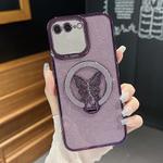 For iPhone 7 Plus / 8 Plus Plating Glitter Butterfly Holder Phone Case(Purple)