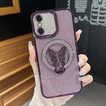 For iPhone X / XS Plating Glitter Butterfly Holder Phone Case(Purple)