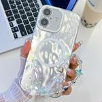 For iPhone 16 Plus Plating Texture Wristband MagSafe TPU Phone Case with Glitter Lens Film(White Wrinkles)