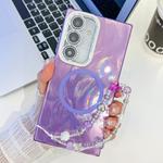 For Samsung Galaxy S24 FE 5G Plating Texture Wristband MagSafe TPU Phone Case with Glitter Lens Film(Purple Feather Yarn)