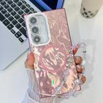 For Samsung Galaxy A35 5G Plating Texture Wristband MagSafe TPU Phone Case with Glitter Lens Film(Pink Wrinkles)