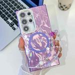 For Samsung Galaxy S24 Ultra 5G Plating Texture Wristband MagSafe TPU Phone Case with Glitter Lens Film(Purple Wrinkles)