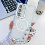 For Samsung Galaxy S24+ 5G Plating Texture Wristband MagSafe TPU Phone Case with Glitter Lens Film(White Shell Pattern)