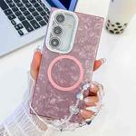 For Samsung Galaxy S24+ 5G Plating Texture Wristband MagSafe TPU Phone Case with Glitter Lens Film(Pink Shell Pattern)