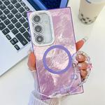 For Samsung Galaxy S24+ 5G Plating Texture Wristband MagSafe TPU Phone Case with Glitter Lens Film(Purple Tinfoil Texture)