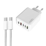 120W PD3.0 3 Type-C 2 USB Multi Port Quick Charger with Type-C to Type-C Cable, EU Plug(White)