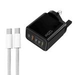 120W PD3.0 3 Type-C 2 USB Multi Port Quick Charger with Type-C to Type-C Cable, UK Plug(Black)