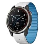 For Garmin Quatix 7 Pro Dual Color Magnetic Quick Release 22mm Silicone Watch Band(White+Sky Blue)