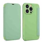 For iPhone 16 Pro Imitate Liquid Skin Feel Leather Phone Case with Card Slots(Tea Green)