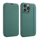 For iPhone 16 Imitate Liquid Skin Feel Leather Phone Case with Card Slots(Dark Green)