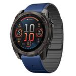 For Garmin Fenix 8 AMOLED 51mm Dual Color Magnetic Quick Release 26mm Silicone Watch Band(Dark Blue+Black)