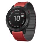 For Garmin Fenix 6X / 6X Pro Dual Color Magnetic Quick Release 26mm Silicone Watch Band(Red+Black)