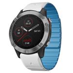 For Garmin Fenix 5X / Fenix 5X Plus Dual Color Magnetic Quick Release 26mm Silicone Watch Band(White+Sky Blue)