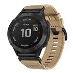 For Garmin Fenix 6 GPS / 6 Pro GPS Nylon Canvas Quick Release 22mm Watch Band(Khaki)