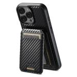 For iPhone 16 Pro Suteni TXWH18 Carbon Fiber Texture Detachable Wallet MagSafe Phone Case(Black)