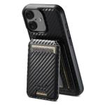 For iPhone 16 Suteni TXWH18 Carbon Fiber Texture Detachable Wallet MagSafe Phone Case(Black)