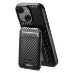 For iPhone 14 Plus Suteni TXWH18 Carbon Fiber Texture Detachable Wallet MagSafe Phone Case(Black)