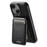 For iPhone 14 Suteni TXWH18 Carbon Fiber Texture Detachable Wallet MagSafe Phone Case(Black)