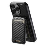 For iPhone 12 Pro Max Suteni TXWH18 Carbon Fiber Texture Detachable Wallet MagSafe Phone Case(Black)