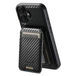 For iPhone 17 Suteni TXWH18 Carbon Fiber Texture Detachable Wallet MagSafe Phone Case(Black)