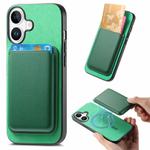 For iPhone 16 Plus Retro Magsafe Card Bag PU Back Cover Phone Case(Green)