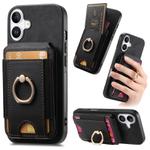 For iPhone 16 Retro Splitable Magnetic Stand Card Bag Leather Phone Case(Black)