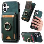 For iPhone 16 Retro Splitable Magnetic Stand Card Bag Leather Phone Case(Green)