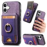 For iPhone 16 Plus Retro Splitable Magnetic Stand Card Bag Leather Phone Case(Purple)