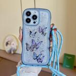 For iPhone 15 Pro Max Crossbody Wave Edge Butterfly TPU Phone Case(Blue)