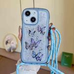 For iPhone 14 Crossbody Wave Edge Butterfly TPU Phone Case(Blue)